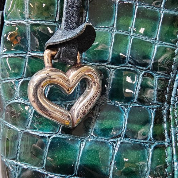 BRIGHTON Teal Green Patent Croc-Embossed Leather Shoulder Bag - Picture 4 of 8